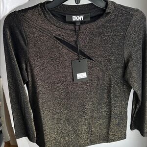 DKNY Shimmering Black & Gold Long Sleeve Top